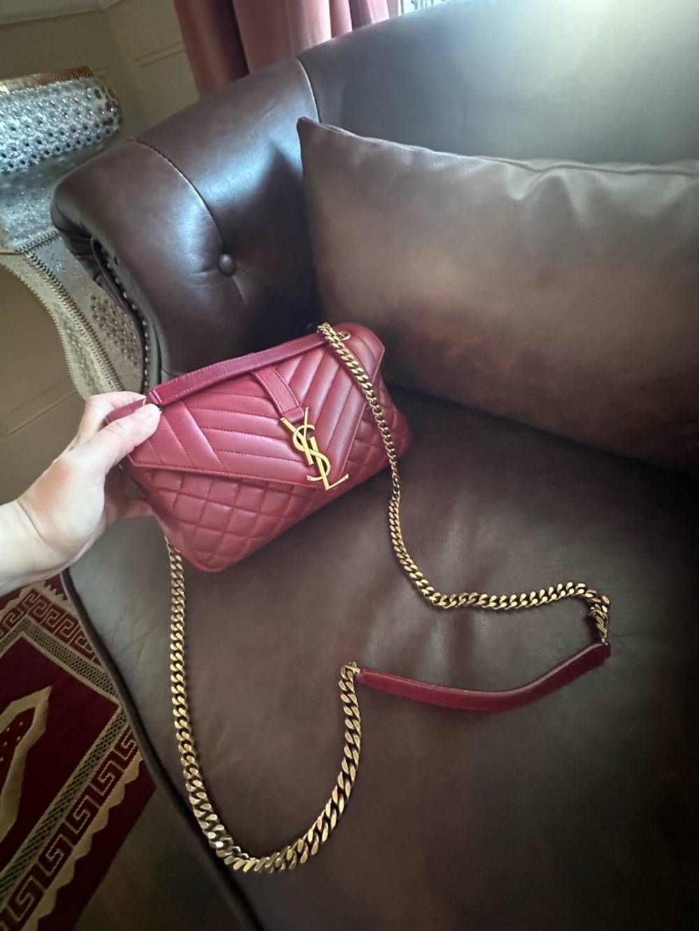 Saint Laurent Red Quilted Leather Monogram Chain Shoulder Bag - Picture 10 of 16